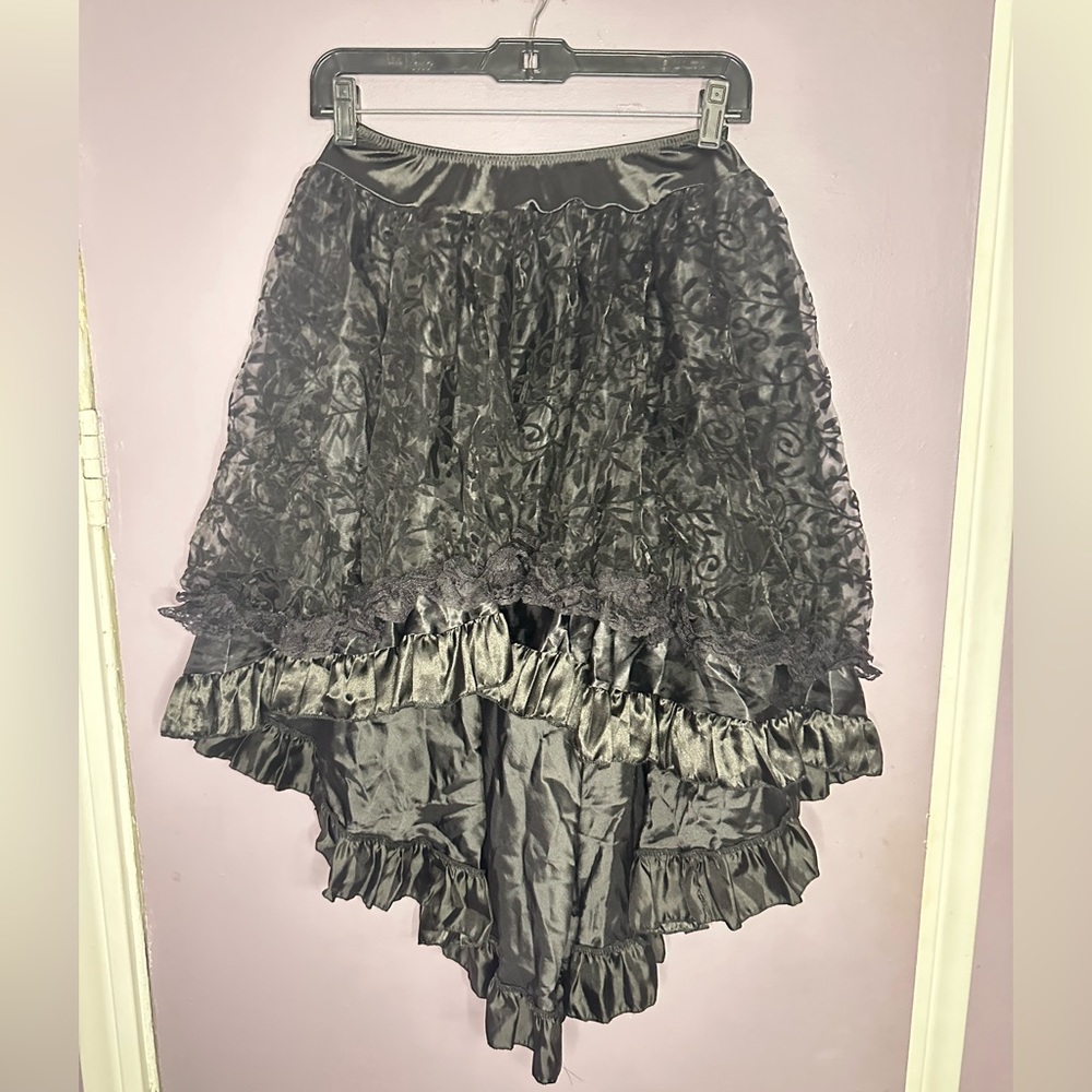 Black lace steampunk satin skirt, size M, used in excellent condition